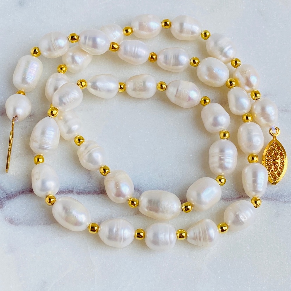Genuine Natural Pearl Beaded Gold Necklace